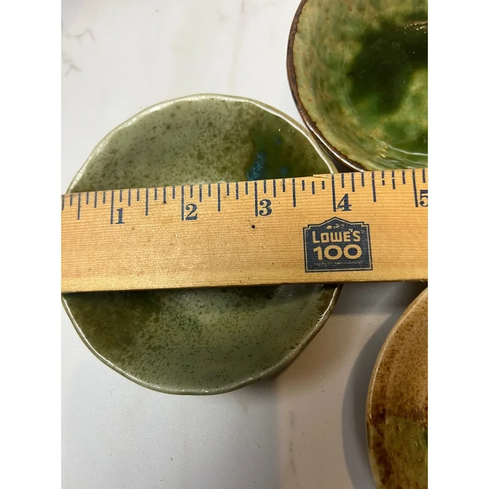 Handmade Ceramic Dipping Bowls‎ Set of 3 Green Brown Reactive Glaze Small 4 inch
